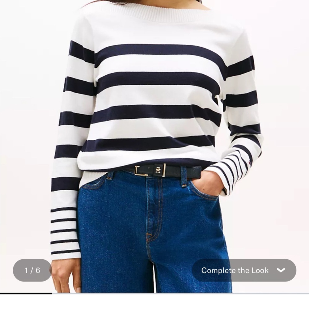 Tommy Hilfiger Cream and Navy Blue Striped Boatneck Sweater BNWT
